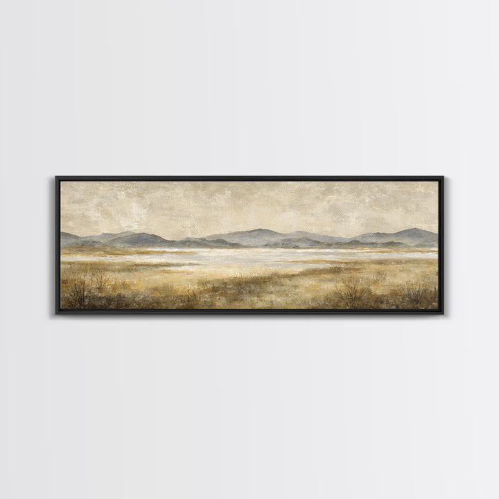 Panoramic Misty Mountain Landscape Framed Canvas Print, Above Bed Art, Bedroom Wall Decor, Bedroom Decor, Fine Art, Serenity, ABA-3x1-89