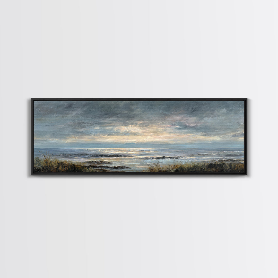 Tranquil Cloudscape with Blush Undertones Canvas Print, Above Bed Art, Above Bed Decor, Bedroom Decor, Fine Art, Serenity, ABA-3x1-93