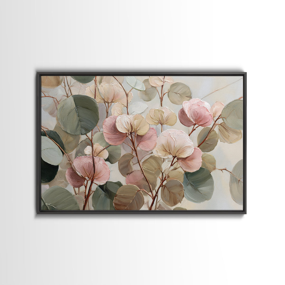 Soft Eucalyptus Branches Arranged Symmetrically Canvas Print, Above Bed Art, Textured Wall Art, Bedroom Decor, Serenity, ABA-3x2-10