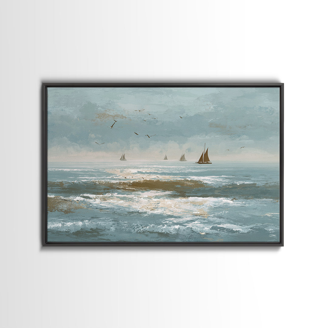 Serene Ocean Tide Seen from Above Canvas Print, Above Bed Art, Western Decor, Bedroom Decor, Oil Painting, Serenity, ABA-3x2-49