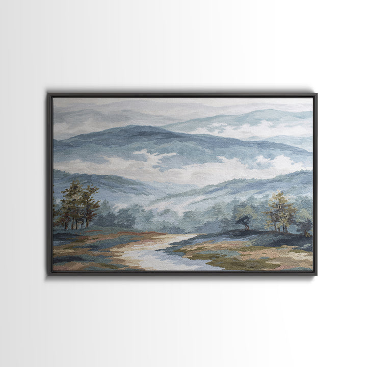 Soft Alpine Horizon Canvas Print, Above Bed Art, 3 Piece Wall Art, Bedroom Decor, Fine Art, Serenity, Textured Painting, ABA-3x2-76