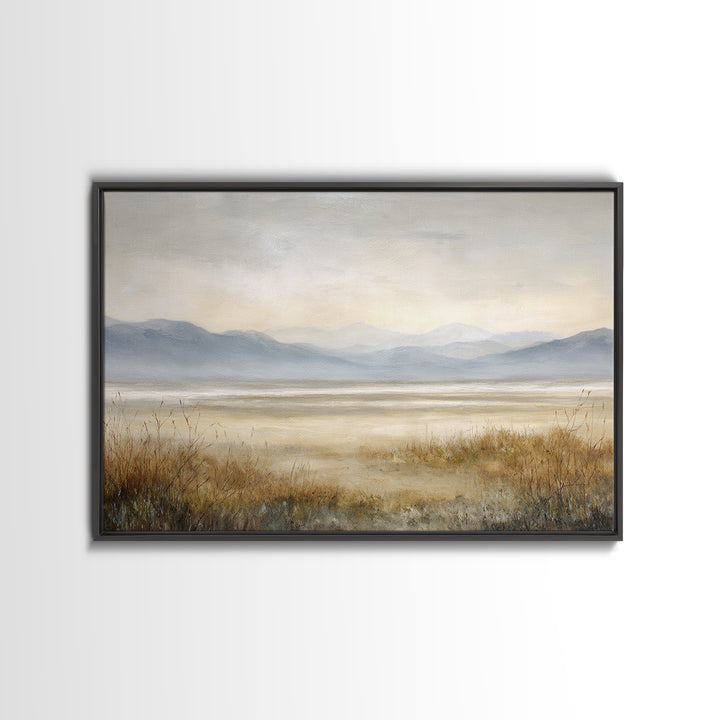 Panoramic Misty Mountain Landscape Framed Canvas Print, Above Bed Art, Home Decor, Bedroom Decor, Fine Art, Serenity, ABA-3x2-77