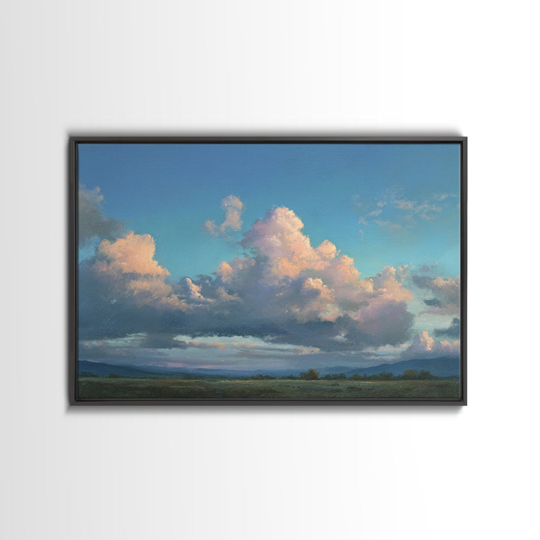 Tranquil Cloudscape with Blush Undertones Framed Canvas Print, Above Bed Art, Printable Art, Bedroom Decor, Fine Art, Serenity, ABA-3x2-9