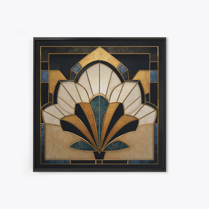 Geometric Lotus Flower Framed Canvas Print, Art Deco Art, Art, Living Room Decor, Oil Painting, Glamour, Art Nouveau, ADA-1x1-12