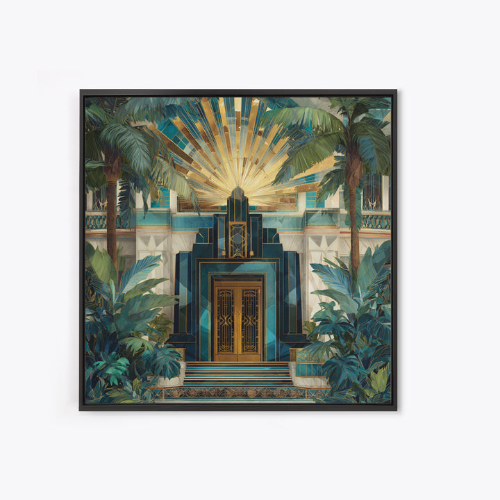 Tropical Hotel Facade Framed Canvas Print, Art Deco Art, Room Decor, Living Room Decor, Fine Art, Glamour, Digital Art, ADA-1x1-40