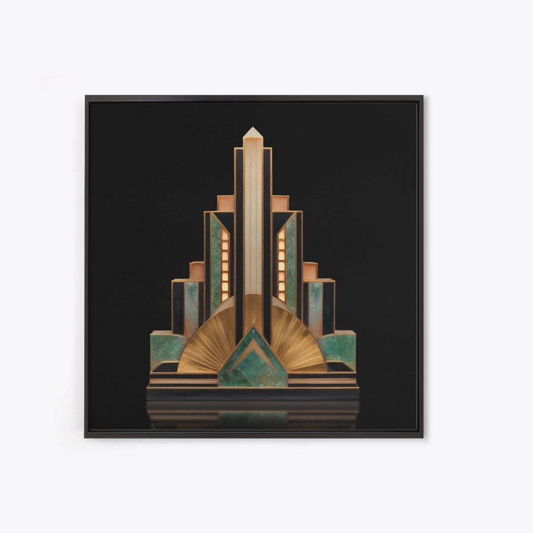 Stylized Skyscraper Crown Framed Canvas Print, Art Deco Art, Art Deco Wallpaper, Living Room Decor, Fine Art, Glamour, ADA-1x1-46
