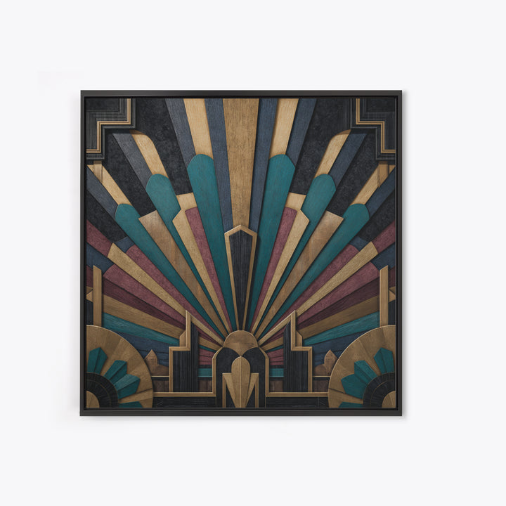 Tropical Hotel Facade Framed Canvas Print, Art Deco Art, Apartment Decor, Living Room Decor, Fine Art, Glamour, Gallery Decor, ADA-1x1-64