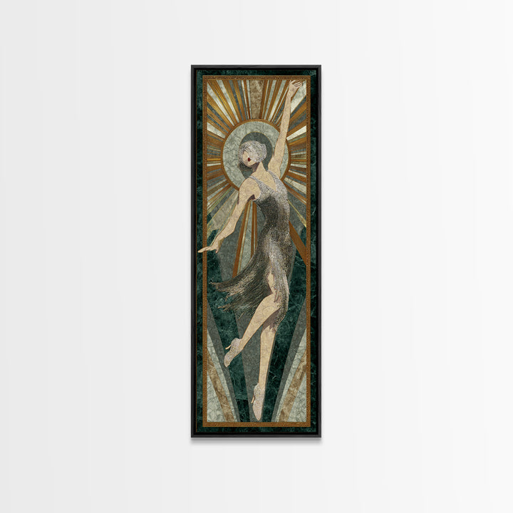 Deco Dancer in Beaded Dress and Angular Canvas Print, Art Deco Art, Downloadable Art, Living Room Decor, Watercolor Art, ADA-1x3-67