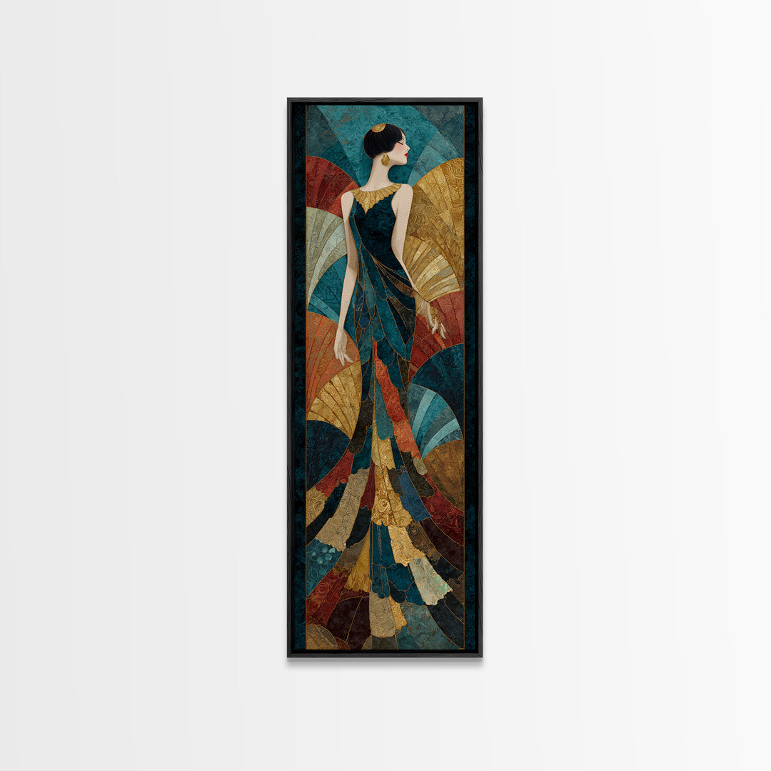 Fan Shaped Shell Motif Framed Canvas Print, Art Deco Art, Wall Art Print, Living Room Decor, Glamour, Statement Artwork, ADA-1x3-80