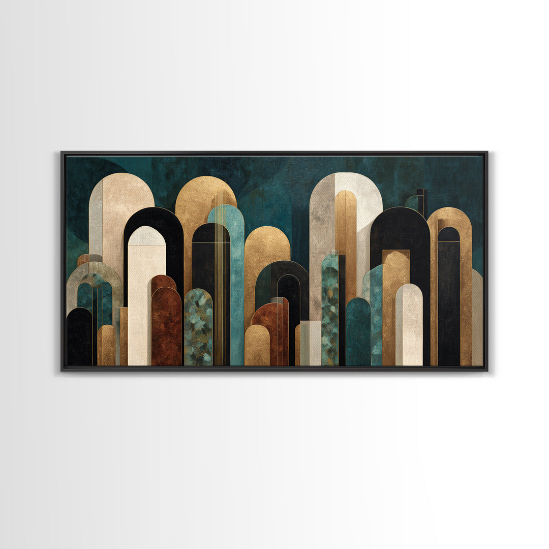 Abstract Stepped Arches Framed Canvas Print, Art Deco Art, Luxury Decor, Living Room Decor, Abstract Art, Glamour, Art Print, ADA-2x1-14