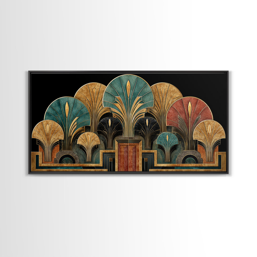 Golden Palm Fronds Arranged Canvas Print, Art Deco Art, Decor, Living Room Decor, Fine Art, Glamour, Apartment Decor, ADA-2x1-52