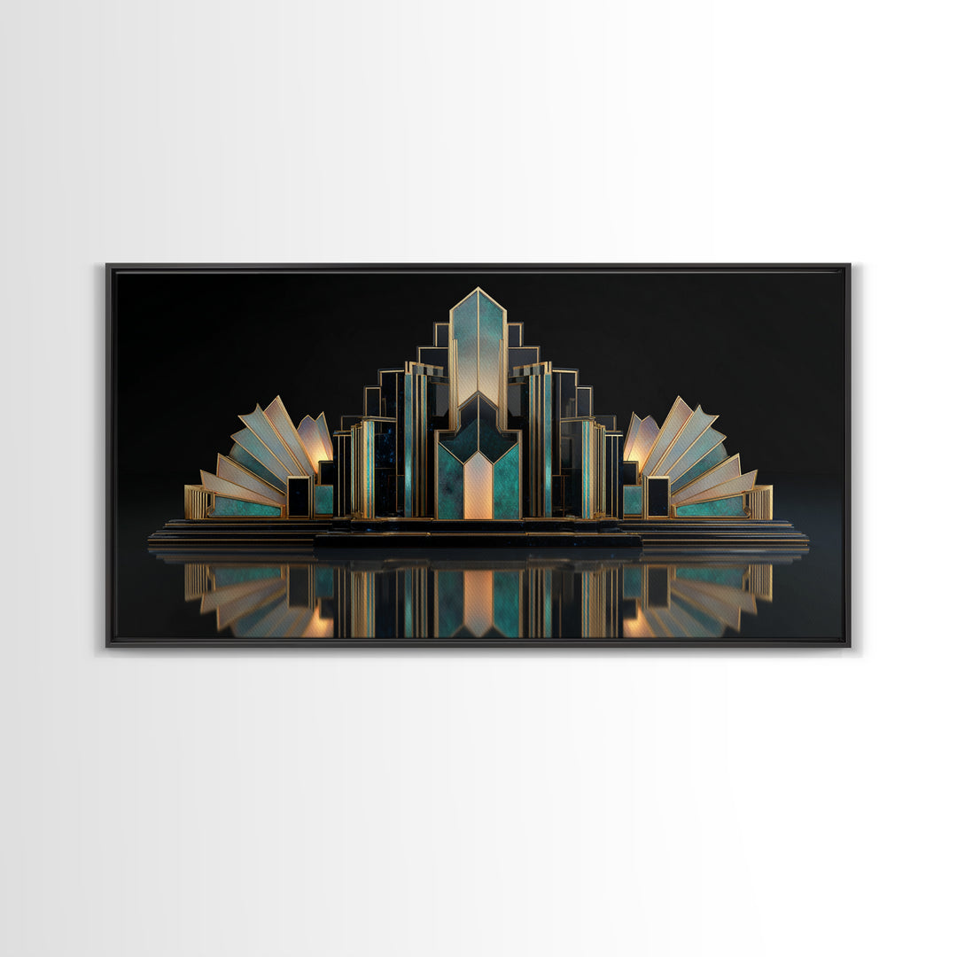 Stylized Skyscraper Crown Framed Canvas Print, Art Deco Art, Art Print, Living Room Decor, Oil Painting, Glamour, Printable Art, ADA-2x1-90