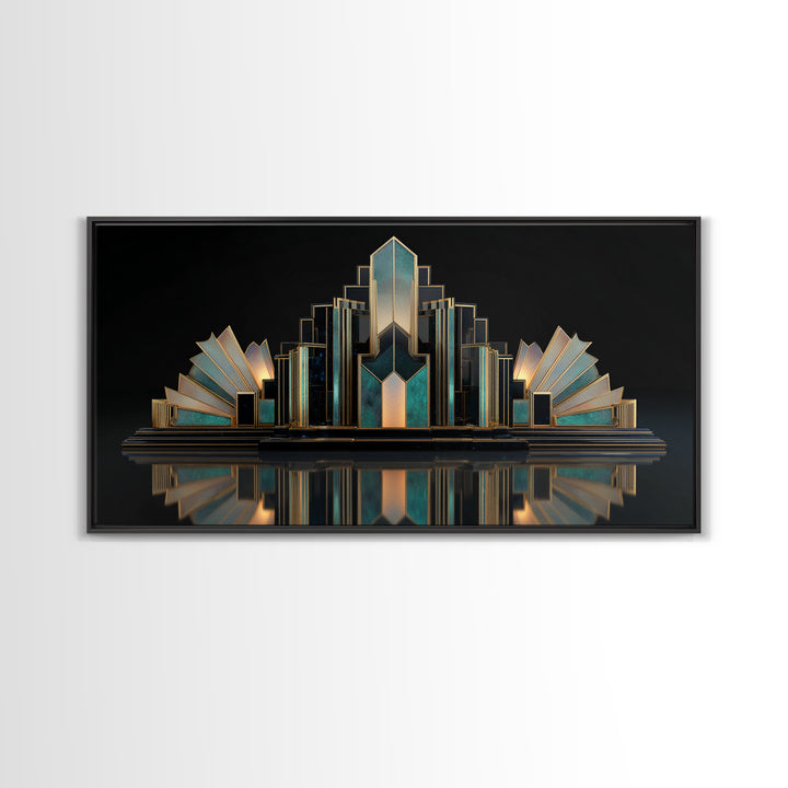 Stylized Skyscraper Crown Framed Canvas Print, Art Deco Art, Art Print, Living Room Decor, Oil Painting, Glamour, Printable Art, ADA-2x1-90