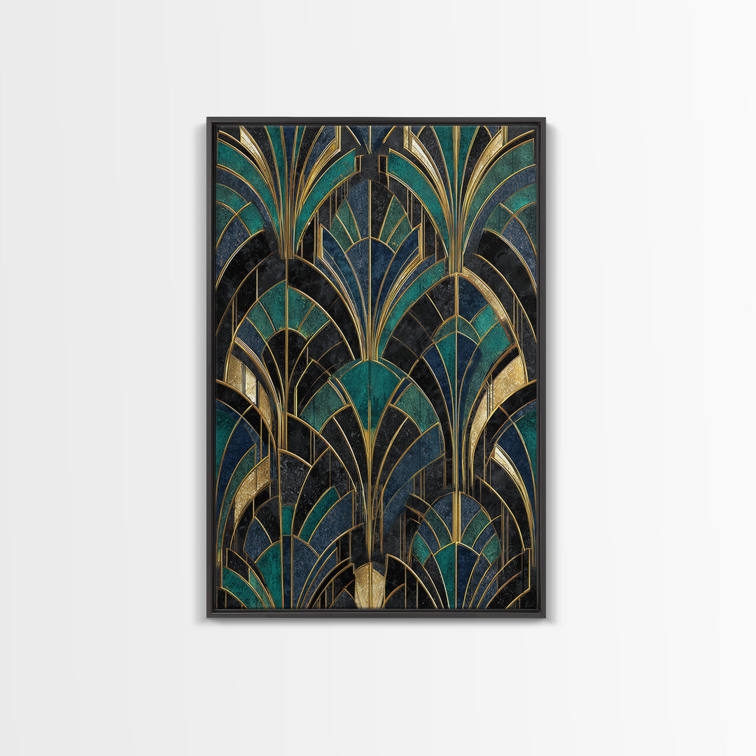 Black and Gold Sunburst Pattern Canvas Print, Art Deco Art, Contemporary Art, Living Room Decor, Glamour, Mid Century Modern, ADA-2x3-10