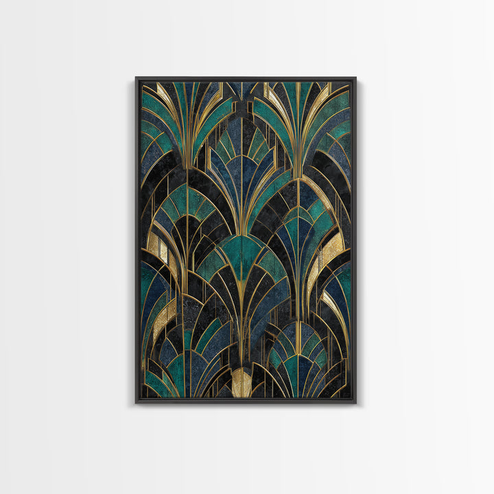 Black and Gold Sunburst Pattern Canvas Print, Art Deco Art, Contemporary Art, Living Room Decor, Glamour, Mid Century Modern, ADA-2x3-10