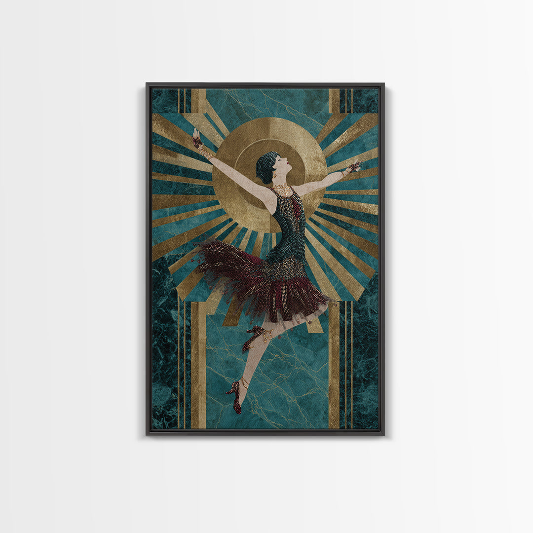 Deco Dancer in Beaded Dress and Angular Canvas Print, Art Deco Art, Minimalist Decor, Living Room Decor, Fine Art, Glamour, ADA-2x3-15