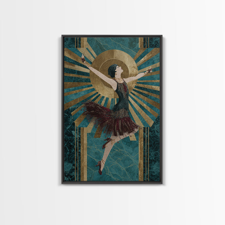 Deco Dancer in Beaded Dress and Angular Canvas Print, Art Deco Art, Minimalist Decor, Living Room Decor, Fine Art, Glamour, ADA-2x3-15