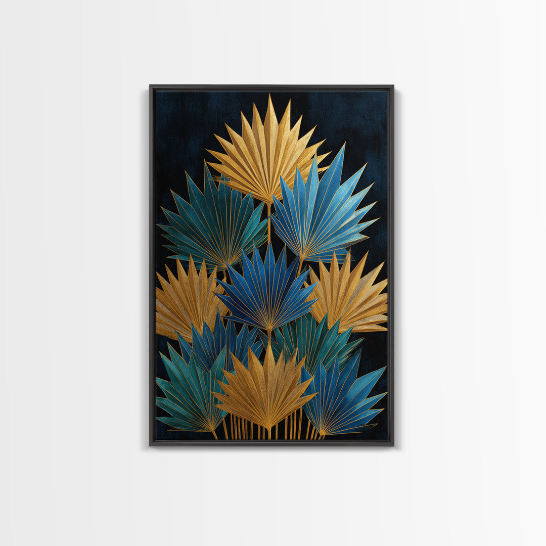 Golden Palm Fronds Arranged Canvas Print, Art Deco Art, Gallery Decor, Living Room Decor, Fine Art, Glamour, Wall Art, ADA-2x3-16