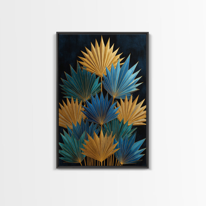 Golden Palm Fronds Arranged Canvas Print, Art Deco Art, Gallery Decor, Living Room Decor, Fine Art, Glamour, Wall Art, ADA-2x3-16