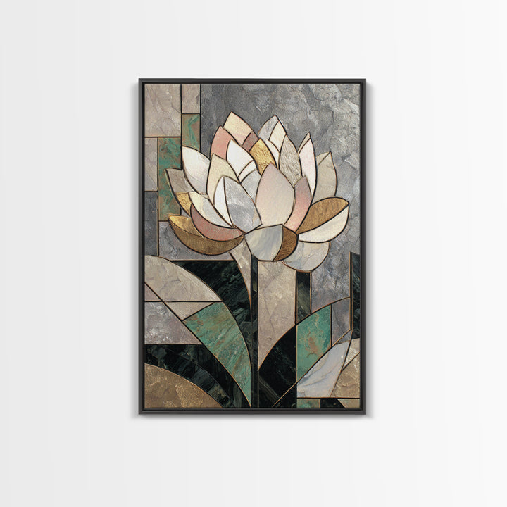 Geometric Lotus Flower Framed Canvas Print, Art Deco Art, Art Deco, Living Room Decor, Watercolor Art, Glamour, ADA-2x3-20
