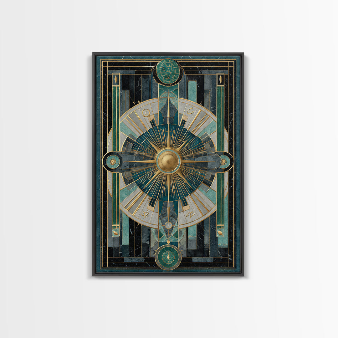 Deco Zodiac Wheel Framed Canvas Print, Art Deco Art, Art Deco, Living Room Decor, Abstract Art, Glamour, Art Deco Wallpaper, ADA-2x3-53