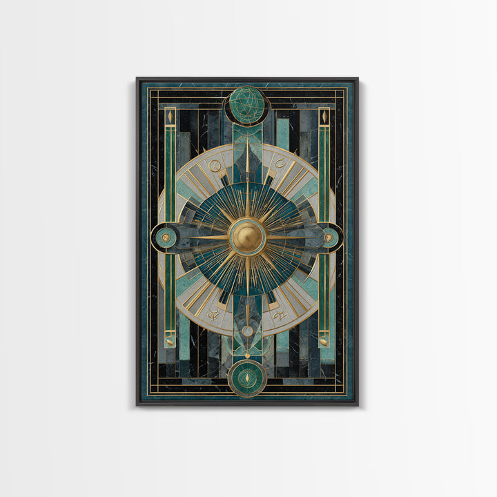Deco Zodiac Wheel Framed Canvas Print, Art Deco Art, Art Deco, Living Room Decor, Abstract Art, Glamour, Art Deco Wallpaper, ADA-2x3-53
