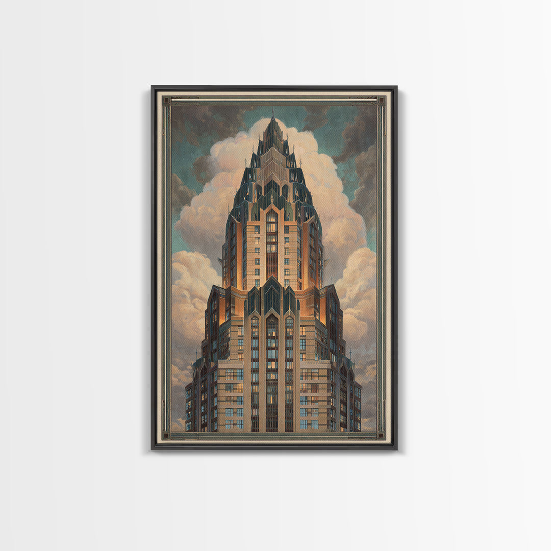 Stylized Skyscraper Crown Canvas Print, Art Deco Art, Wall Decor, Living Room Decor, Fine Art, Glamour, Abstract Art, ADA-2x3-54