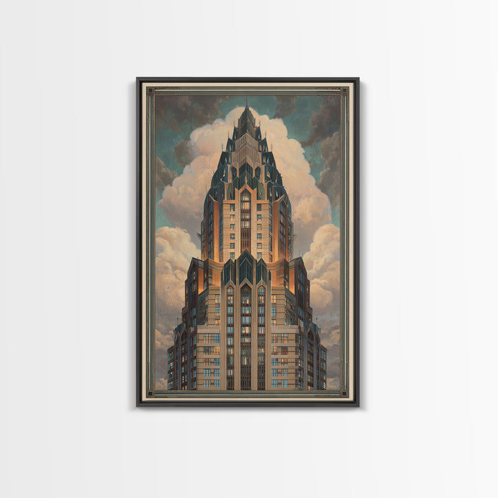 Stylized Skyscraper Crown Canvas Print, Art Deco Art, Wall Decor, Living Room Decor, Fine Art, Glamour, Abstract Art, ADA-2x3-54