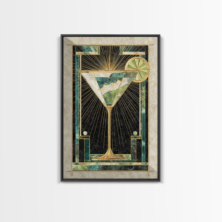 Luxury Cocktail Glass Framed Canvas Print, Art Deco Art, Wall Art Print, Living Room Decor, Glamour, Statement Artwork, ADA-2x3-85