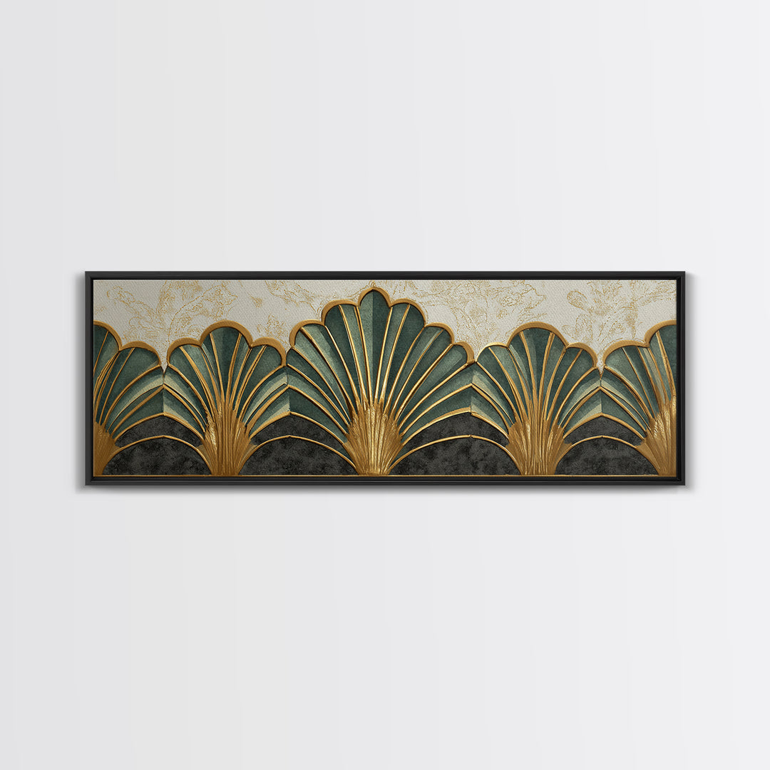 Golden Palm Fronds Arranged Canvas Print, Art Deco Art, Textured Painting, Living Room Decor, Fine Art, Glamour, Printable, ADA-3x1-48
