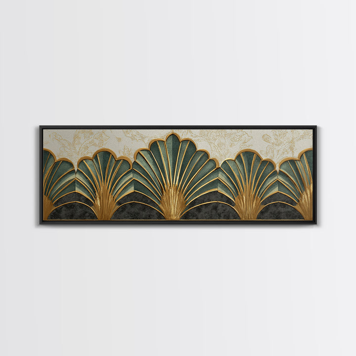 Golden Palm Fronds Arranged Canvas Print, Art Deco Art, Textured Painting, Living Room Decor, Fine Art, Glamour, Printable, ADA-3x1-48