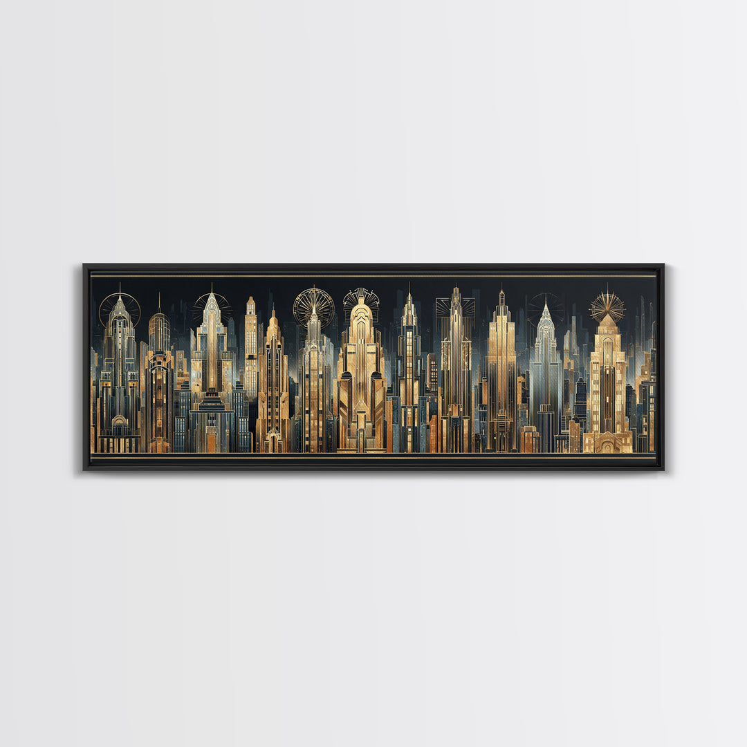 Stylized Skyscraper Crown Canvas Print, Art Deco Art, Boho Decor, Living Room Decor, Oil Painting, Glamour, Art Prints, ADA-3x1-62