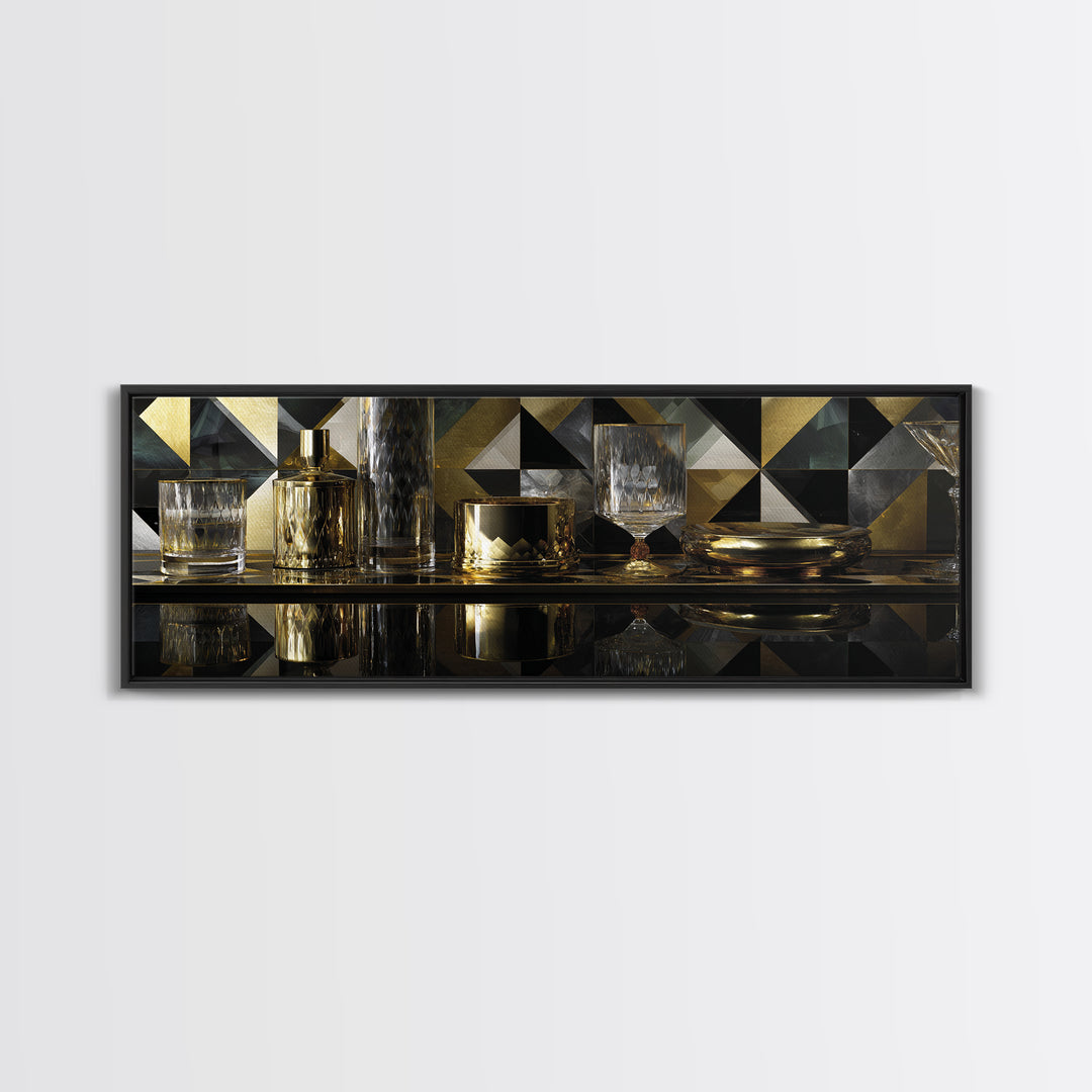 Luxury Cocktail Glass Framed Canvas Print, Art Deco Art, Gallery Decor, Living Room Decor, Fine Art, Glamour, Wall Art, ADA-3x1-69