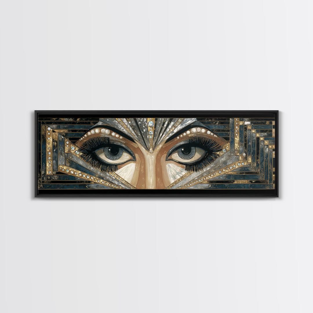 Flapper Portrait with Pearl Strands and Dramatic Canvas Print, Art Deco Art, Digital Art, Living Room Decor, Fine Art, Glamour, ADA-3x1-78