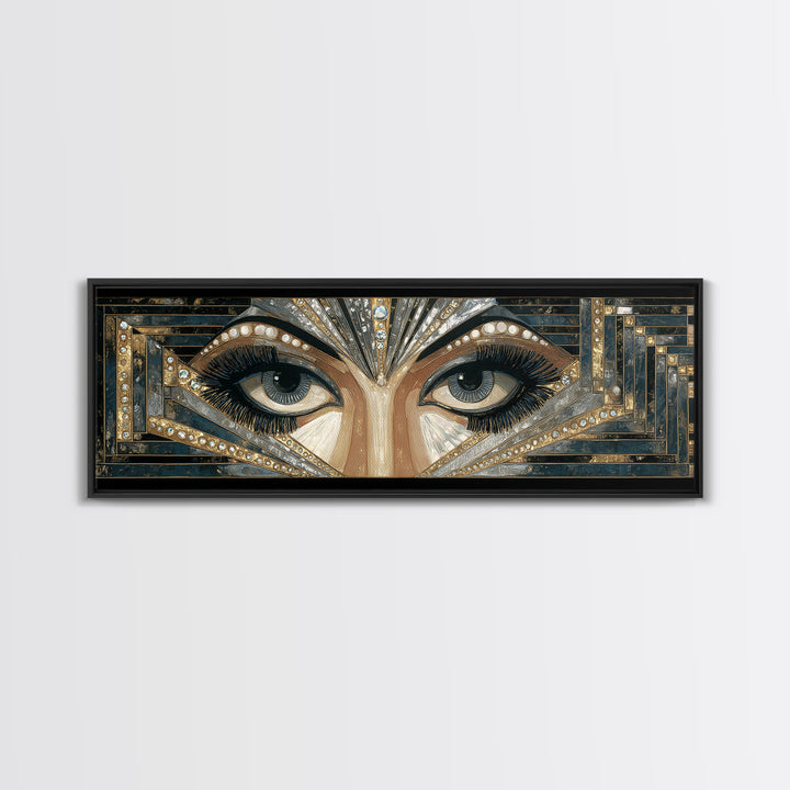 Flapper Portrait with Pearl Strands and Dramatic Canvas Print, Art Deco Art, Digital Art, Living Room Decor, Fine Art, Glamour, ADA-3x1-78
