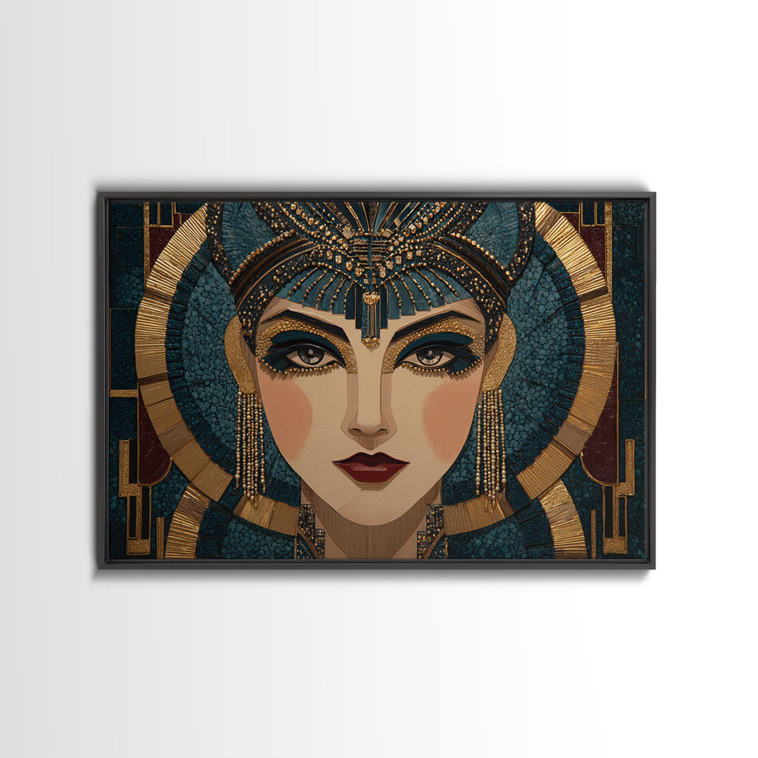 Flapper Portrait with Pearl Strands and Dramatic Framed Canvas Print, Art Deco Art, Boho, Living Room Decor, Fine Art, Glamour, ADA-3x2-18