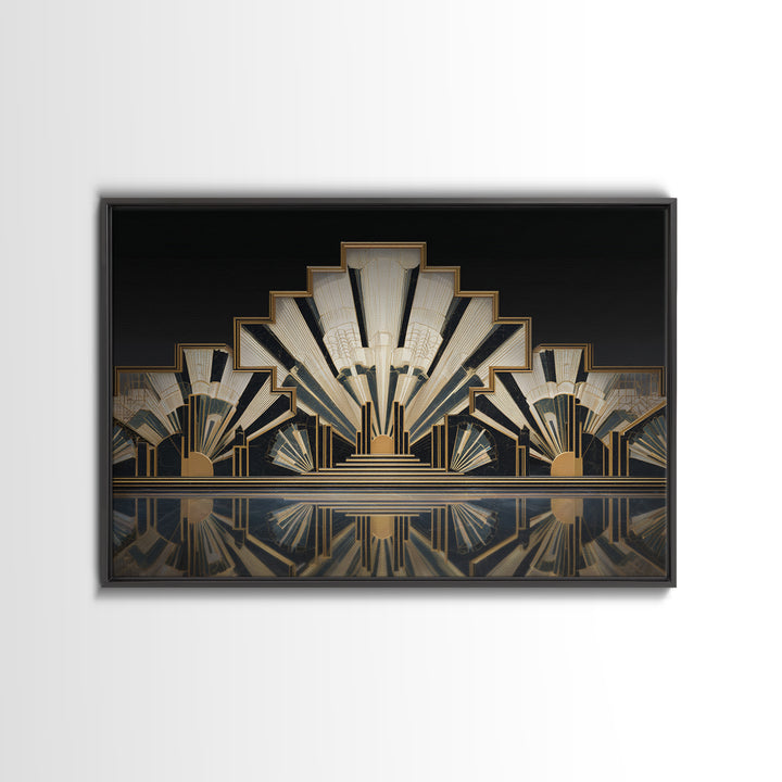 Tropical Hotel Facade Canvas Print, Art Deco Art, Downloadable Art, Living Room Decor, Watercolor Art, Glamour, ADA-3x2-44