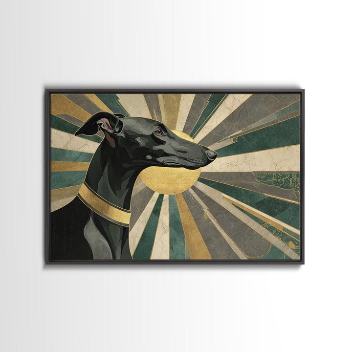 Elegant Greyhound Silhouette Framed Canvas Print, Art Deco Art, Gallery Decor, Living Room Decor, Fine Art, Glamour, Wall Art, ADA-3x2-45