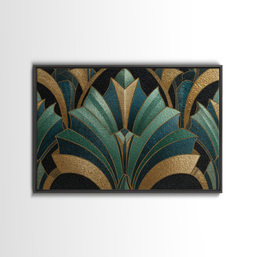 Fan Shaped Shell Motif Canvas Print, Art Deco Art, Living Room Decor, Abstract Art, Glamour, Mid Century Modern, ADA-3x2-72