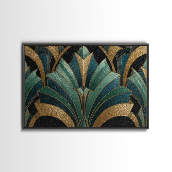 Fan Shaped Shell Motif Canvas Print, Art Deco Art, Living Room Decor, Abstract Art, Glamour, Mid Century Modern, ADA-3x2-72