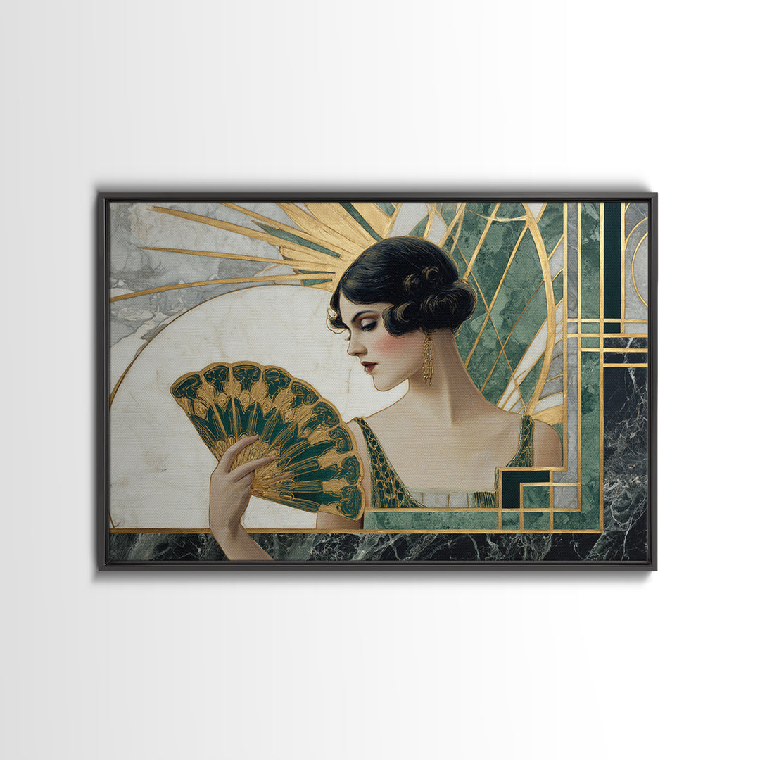 Glamorous 1920s Woman Framed Canvas Print, Art Deco Art, Room Decor, Living Room Decor, Oil Painting, Glamour, Digital Art, ADA-3x2-77