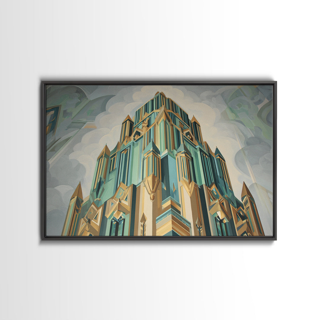 Stylized Skyscraper Crown Canvas Print, Art Deco Art, Art Deco Wallpaper, Living Room Decor, Fine Art, Glamour, ADA-3x2-98