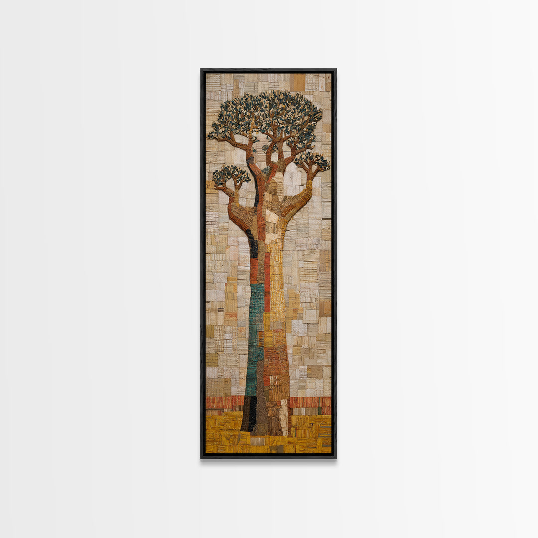 Textured Neutral Baobab Tree, African Wall Art, Beige Motherland Decor, Modern Safari Landscape, Framed Canvas Print Gift