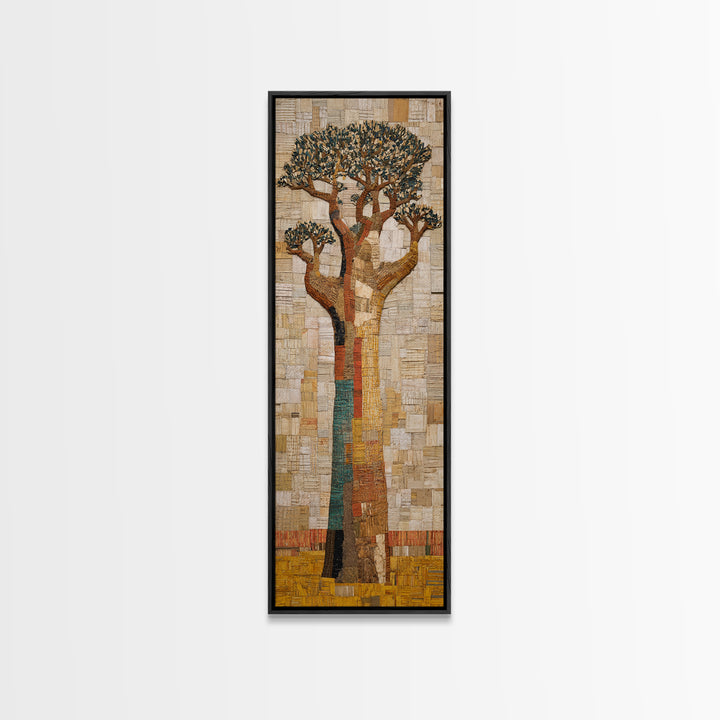 Textured Neutral Baobab Tree, African Wall Art, Beige Motherland Decor, Modern Safari Landscape, Framed Canvas Print Gift
