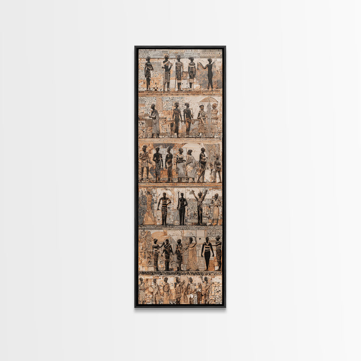 Sepia Egyptian Figures And Hieroglyphs, African Wall Art, Ancient Culture Art, Neutral Framed Canvas Print Decor Gift For Home