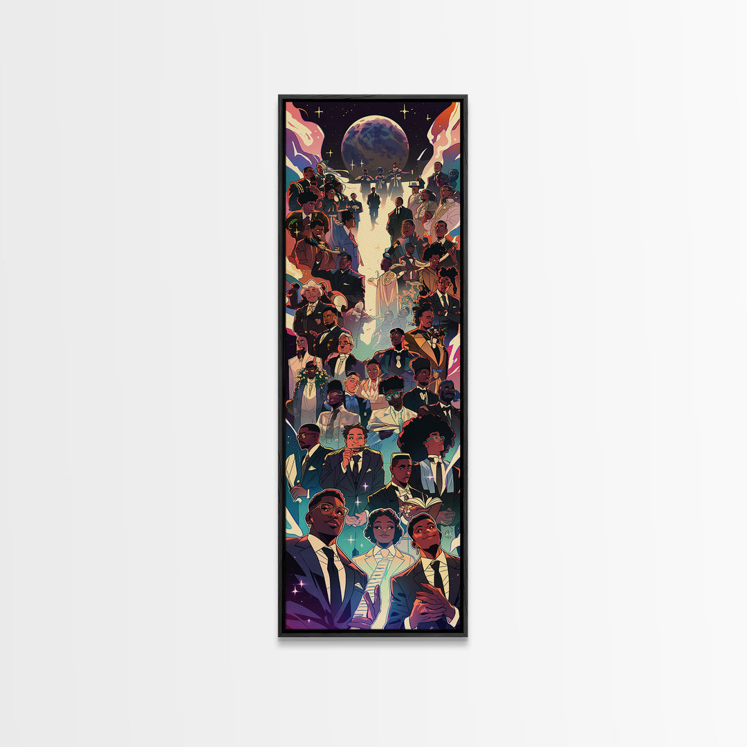 Regal Black Family Gathering Under Moonlit Sky, Wall Art, African American Art Print, Afrocentric Culture Home Decor Gift