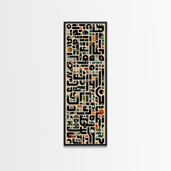 Cream Black African Glyph Pattern Framed Canvas Print, Modern Tribal Wall Decor, Afrocentric Office Art, Cultural Home Gift