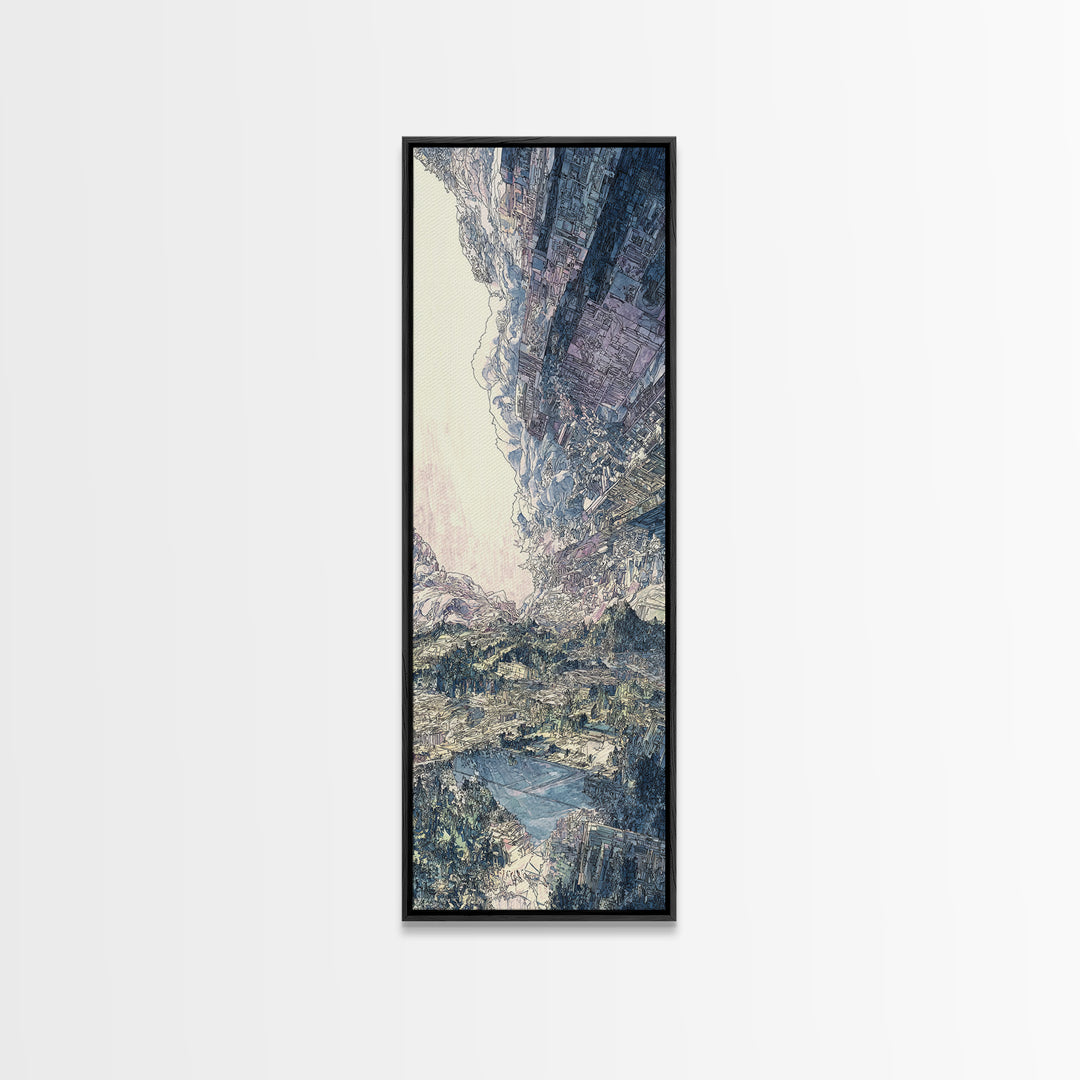 Snowy Alpine Valley Landscape Wall Art, Mountain Nature Canvas Decor, Large Living Room Art, Dreamy Blue Home Decor Gift