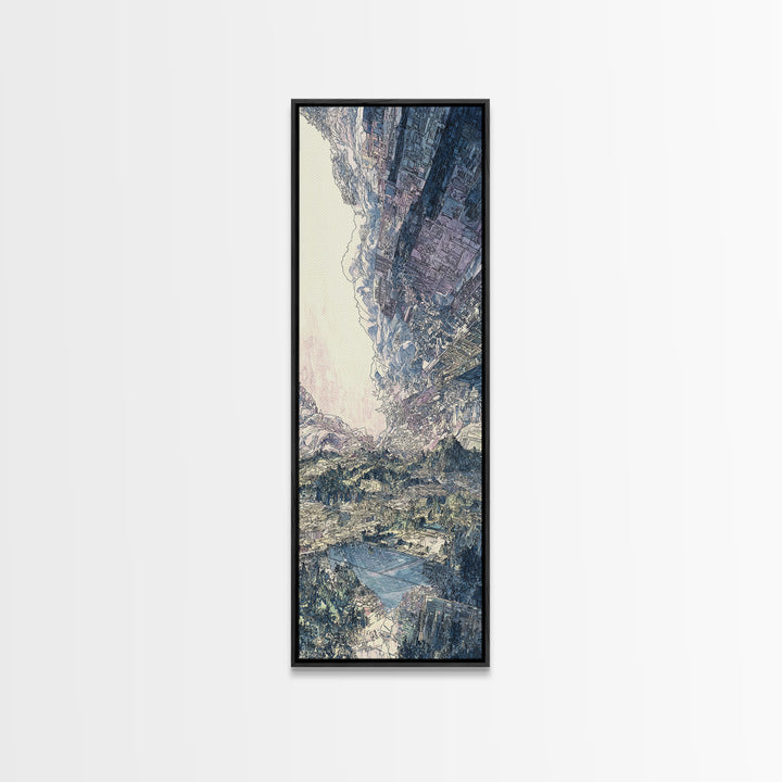 Snowy Alpine Valley Landscape Wall Art, Mountain Nature Canvas Decor, Large Living Room Art, Dreamy Blue Home Decor Gift