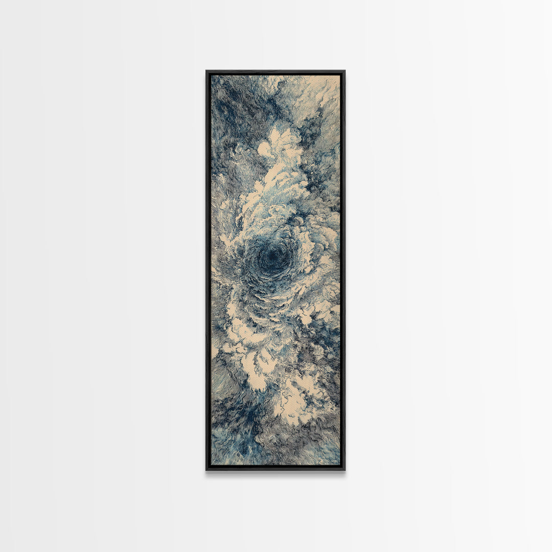 Blue Cream Swirling Ocean Vortex Abstract Wall Art, Minimalist Canvas Print, Modern Coastal Decor, Dreamy Large Art Gift